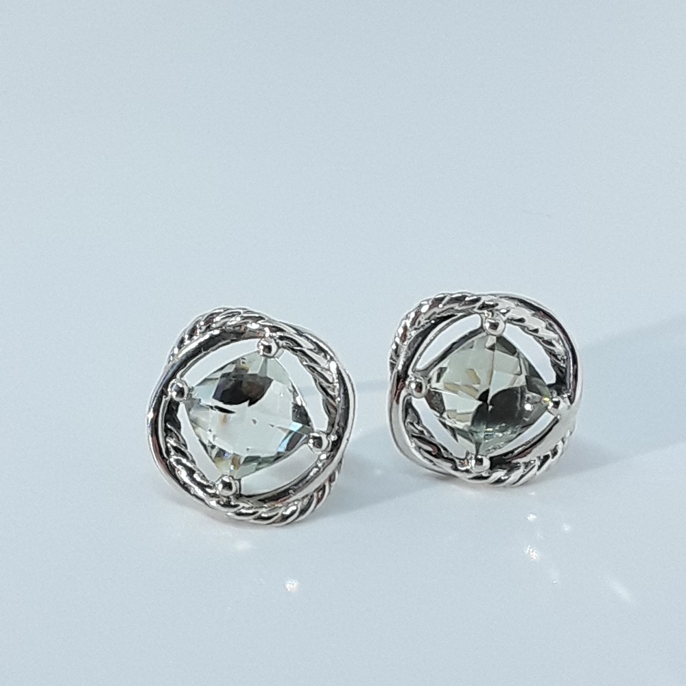 David Yurman Silver Earrings with Clear Gemstone